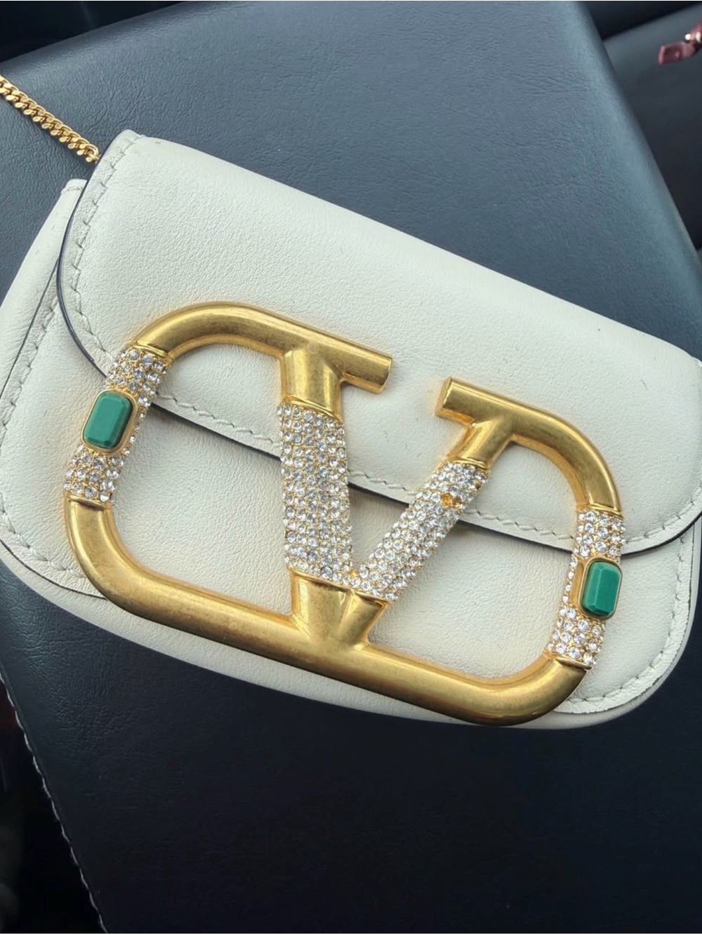 Valentino Garavani Vlogo Crystal & Green Stone Mini Shoulder bag
